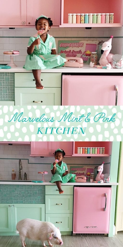 mint and pink kitchenette