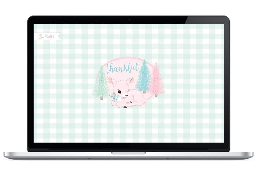 laptop with pink fawn design on green gingham