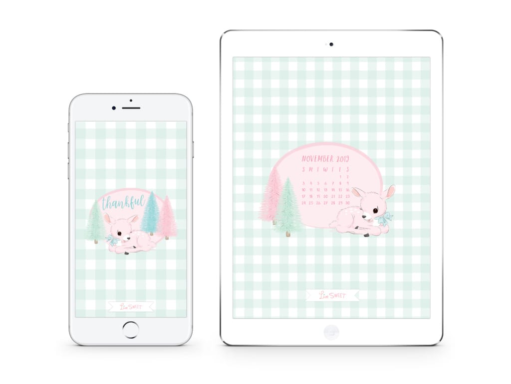 lipad and iphone with pink fawn design on green gingham