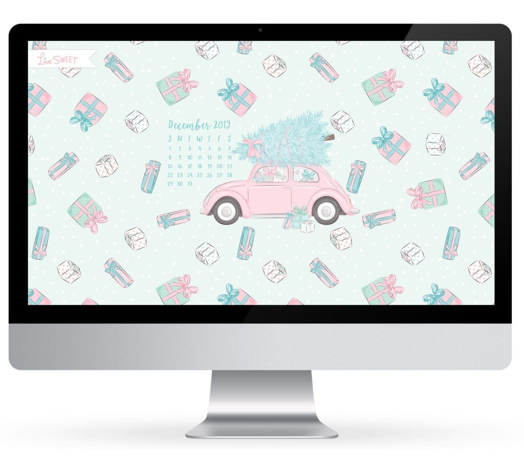 pink car christmas holiday wallpaper with presents